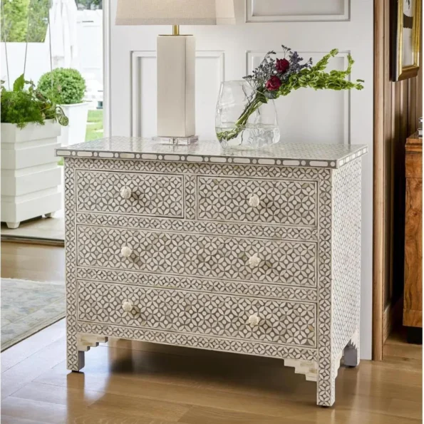 Bone Inlay Chest 4 Drawer Geometric Black