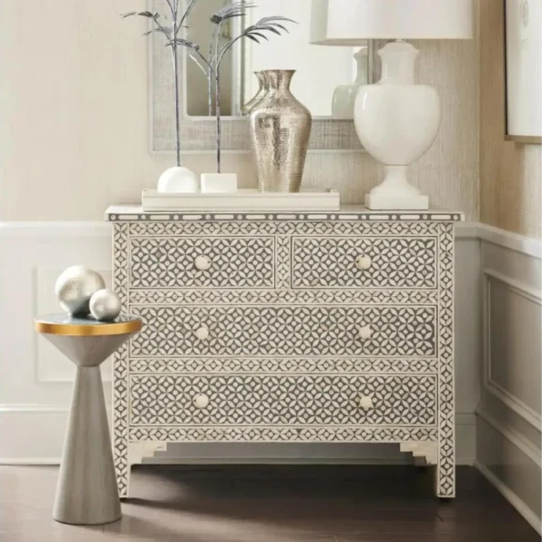 Bone Inlay Chest 4 Drawer Geometric Black
