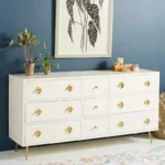 white strip pattern bone inlay dresser with 9 drawers