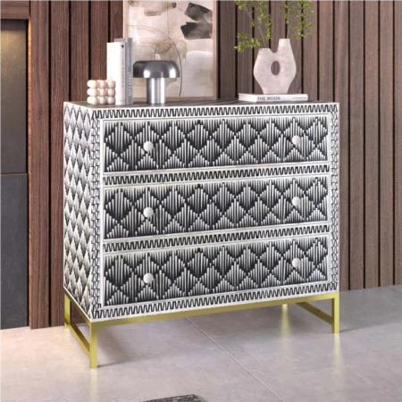 sunburst pattern black bone inlay dresser