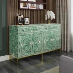 green floral pattern bone inlay buffet