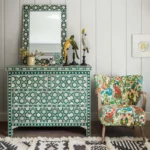 sunflower pattern green bone inlay dresser
