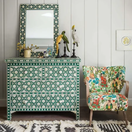 sunflower pattern green bone inlay dresser