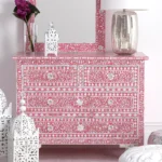 mother of pearl inlay floral pattern pink dresser