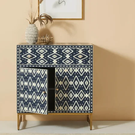 geometric pattern blue bone inlay dresser