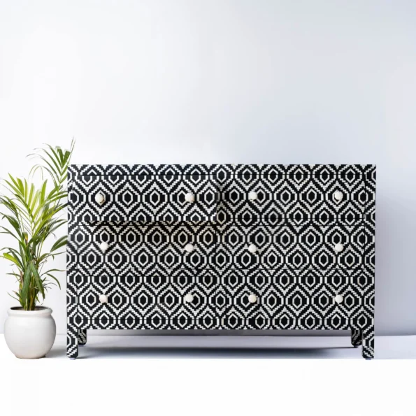 check pattern bone inlay black dresser