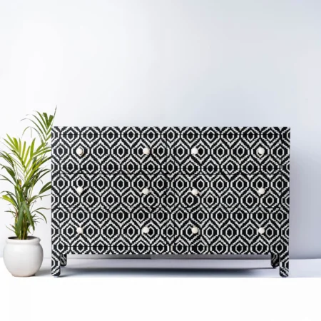 check pattern bone inlay black dresser