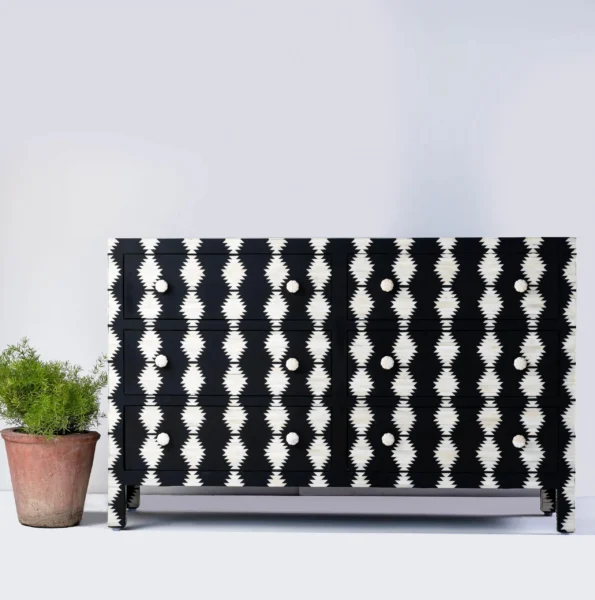 trikon chest of drawers black bone inlay dresser