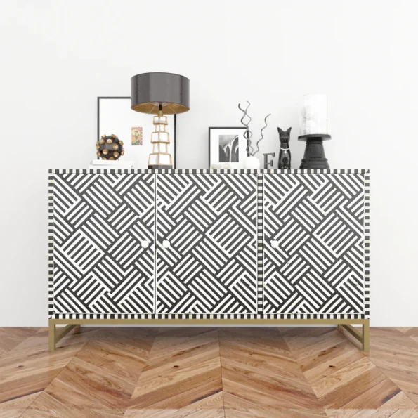 geometric pattern bone inlay black dresser