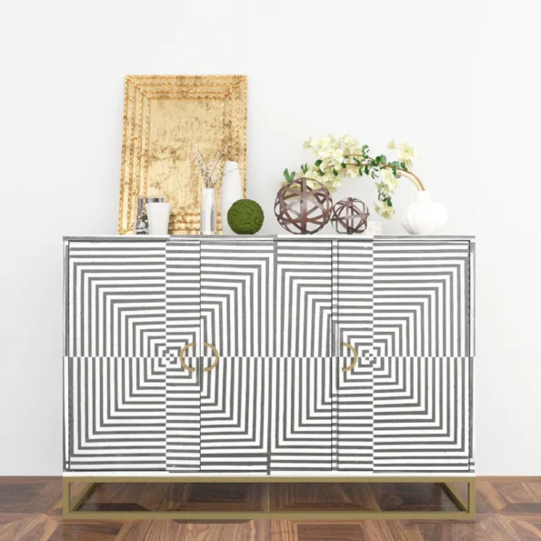 triangle pattern geometric black bone inlay black dresser