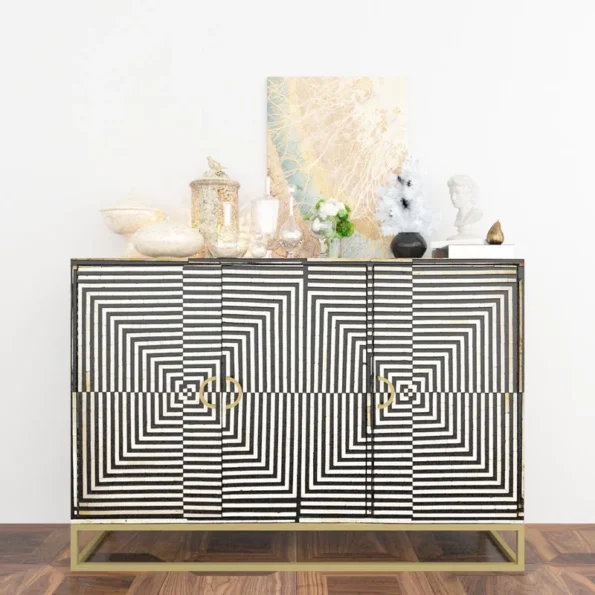 triangle pattern geometric black bone inlay black dresser