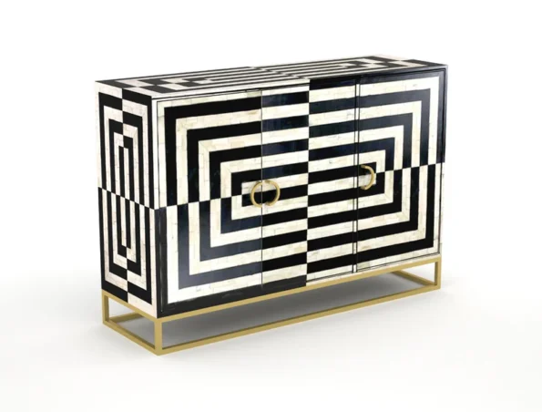 square pattern geometric black bone inlay black dresser