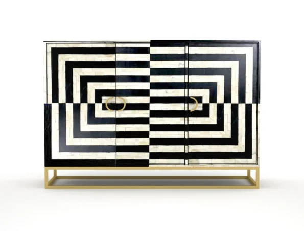 square pattern geometric black bone inlay black dresser