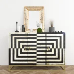 square pattern geometric black bone inlay black dresser