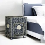 Bone Inlay floral muglai pattern blue bedside