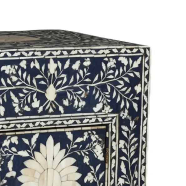 Bone Inlay floral muglai pattern blue bedside