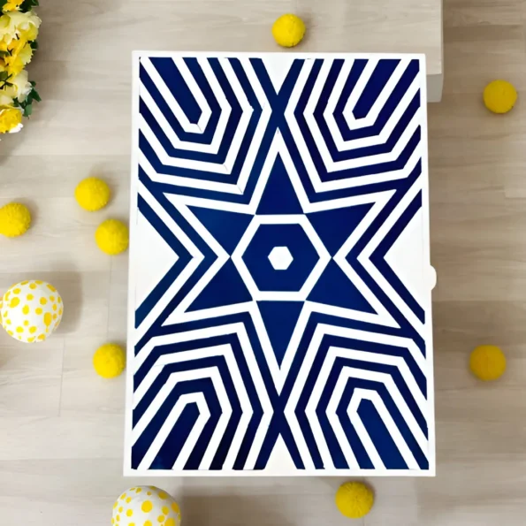 Morrocan pattern resin inlay blue bedside table