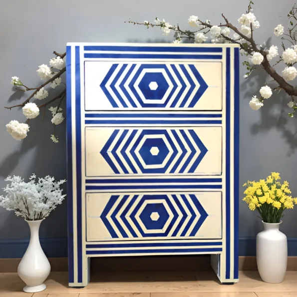 Morrocan pattern resin inlay blue bedside table
