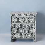 floral pattern black mop inlay bedside table