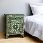Bone Inlay floral muglai pattern green bedside