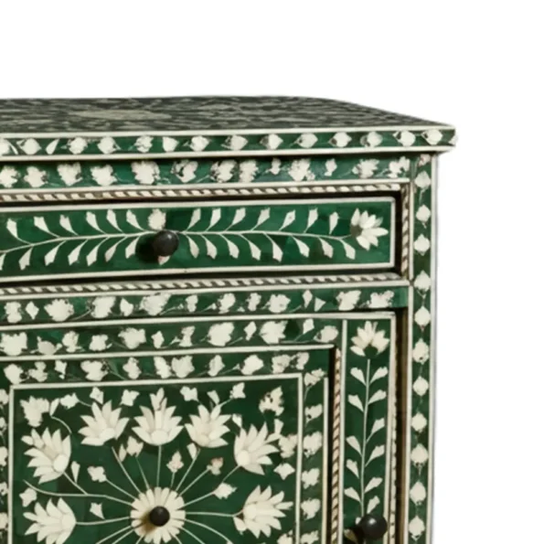 Bone Inlay floral muglai pattern green bedside