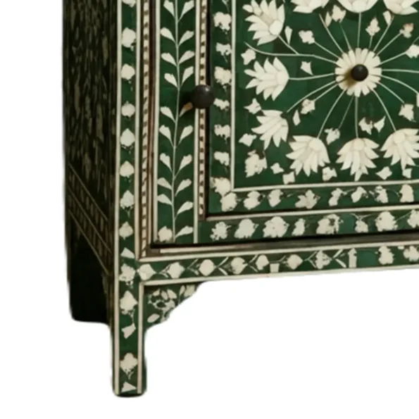 Bone Inlay floral muglai pattern green bedside