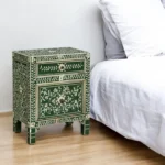 Bone Inlay floral pattern green bedside