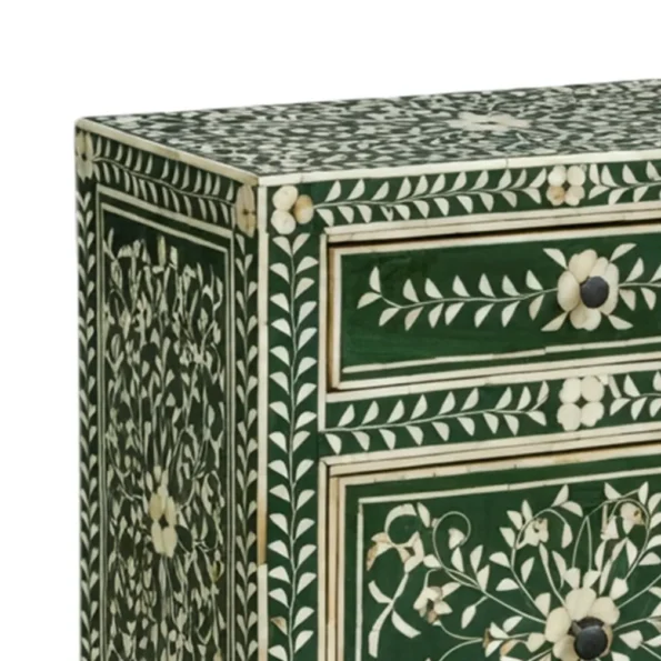 Bone Inlay floral pattern green bedside
