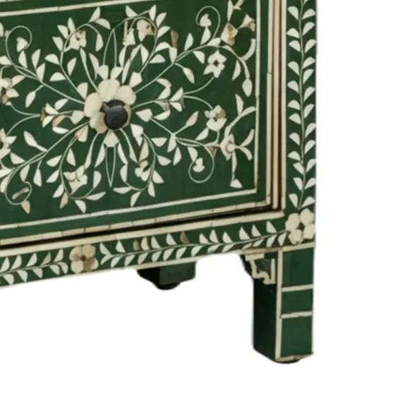 Bone Inlay floral pattern green bedside
