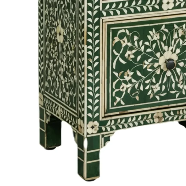 Bone Inlay floral pattern green bedside