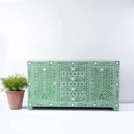 Bone Inlay Green SideBoard Side Open