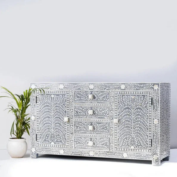 gray floral pattern bone inlay sideboard