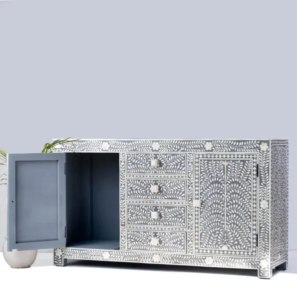 gray floral pattern bone inlay sideboard