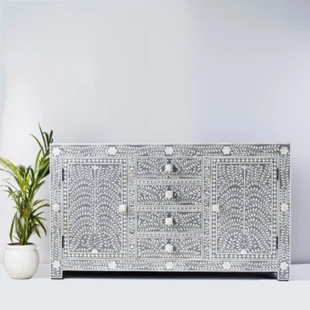gray floral pattern bone inlay sideboard